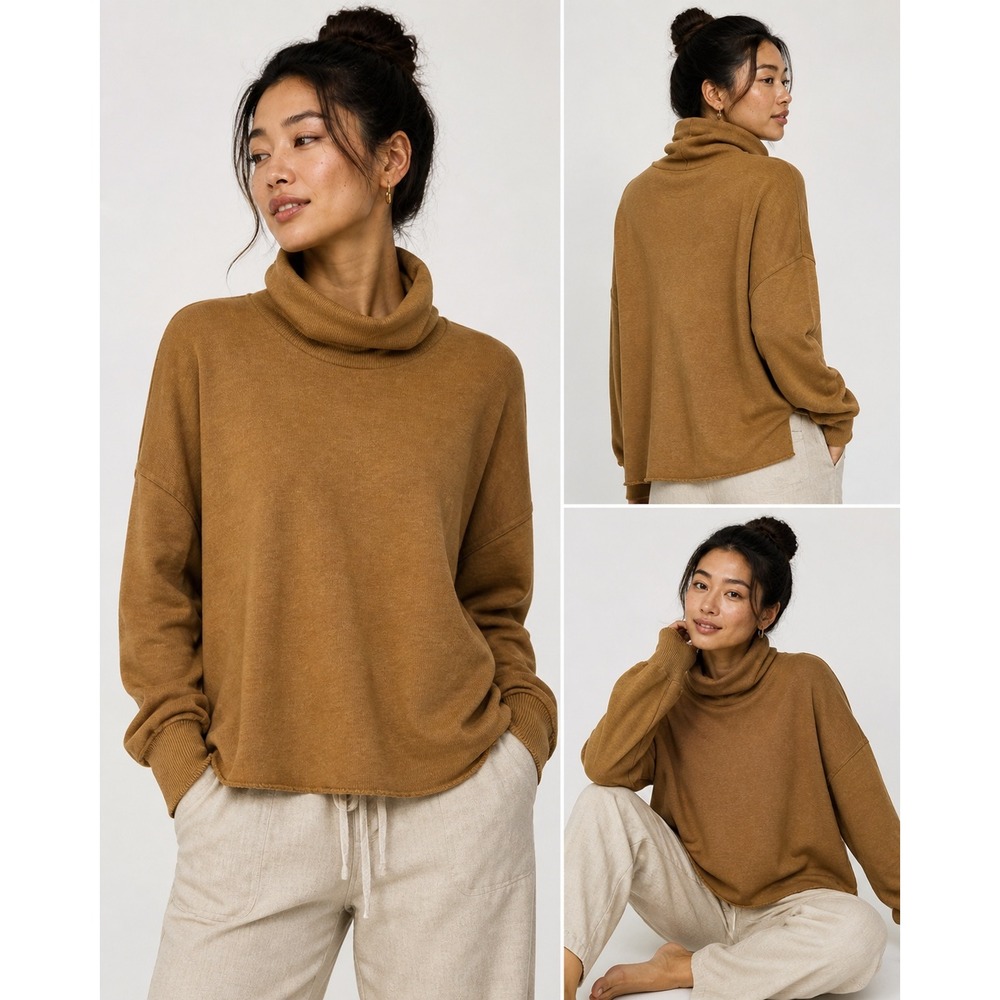 Aerie Good Vibes Turtleneck‎ Sweatshirt Tan Camel Oversized Pullover Women's L